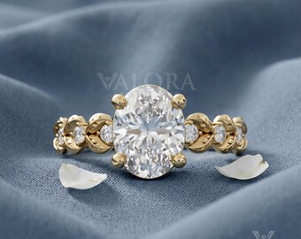 Oval Cut Lab Grown Diamond Nature Inspired Leaf Wedding Band Vintage Botanical Leaf Vine Bridal Set, 10k Gold Affordable Luxury Jewelry