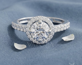 Round Brilliant Halo Dainty Pave Band, 925 Sterling Silver Promise Ring, Travel Safe Wedding Ring Set, Unique Bridal Set Anniversary Gift
