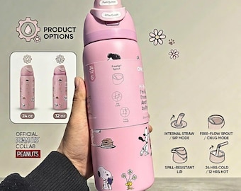 Borraccia Snoopy Owala da 950 ml (32 oz) – Tappo isolante a prova di perdite con cannuccia – Design a cartone animato