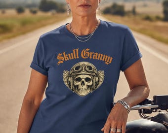 Camiseta de moto para mujer, camiseta de motociclista con calavera para abuela, camiseta de motociclista para abuela, camiseta vintage de motociclista, camiseta de moto para mamá.