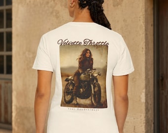 Camiseta de moto para mujer, camiseta motera vintage, camiseta de motorista con estampado en la espalda, camiseta Comfort Colors, camiseta gráfica Cafe Racer, regalo para mujeres motoristas