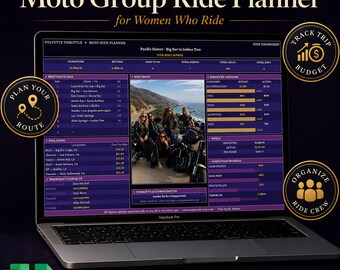 Motorcycle Group Ride Planner Google Sheets | Women’s Moto Trip Planner | Excel Road Trip Budget Tracker | Moto Ride Organizer | Biker Gift