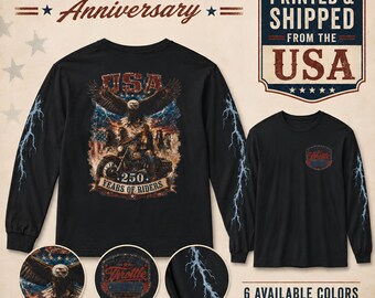 Camiseta del 250 aniversario de EE. UU., camiseta de manga larga para mujer, camiseta patriótica para motociclistas, colores cómodos para motociclistas estadounidenses, regalo para motociclistas del 4 de julio
