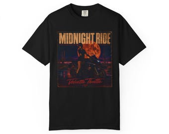 Camiseta de moto para mujer, Midnight Ride, camiseta de motociclista vintage, camiseta gráfica Dark Moto, camiseta de motociclista para mujer, regalo de motociclista para ella