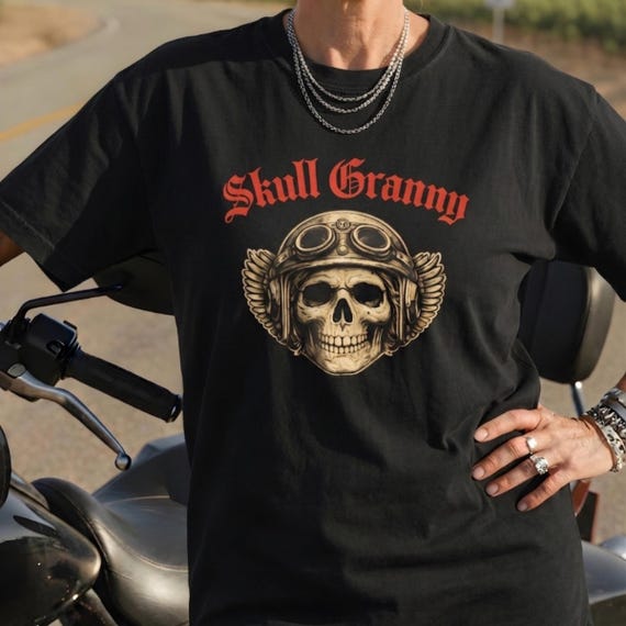 Women Motorcycle Tee, Skull Granny Motorcycle T-Shirt, Biker Grandma Shirt, Biker Grandma Rider Tee, Moto Mom Shirt