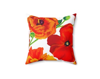 Painted poppies pillow,  decorative poppy throw pillow