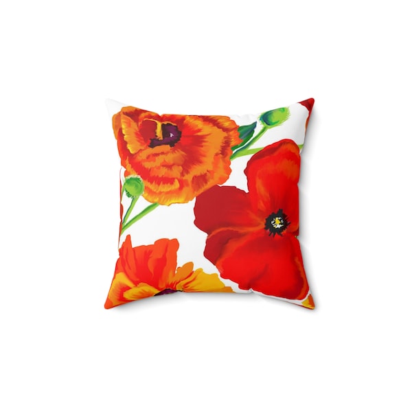 Painted poppies pillow,  decorative poppy throw pillow