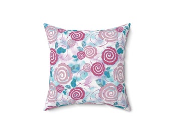 Abstract Rose patterned pillow, 14" decorative floral pillow
