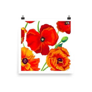 Hand-Drawn Bold Red California Poppies - Stunning Floral Art Print for your wall