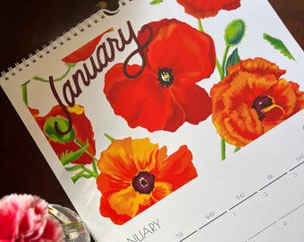 Calendario da parete floreale 2026 / Arte botanica disegnata a mano