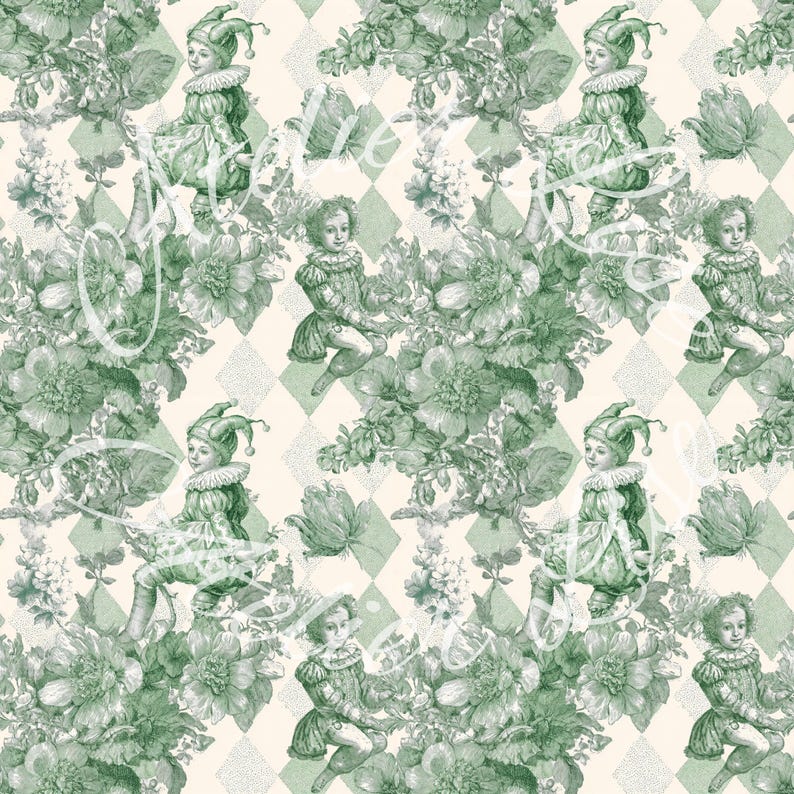 Harlequin Seamless Pattern PNG Bundle | Vintage Jester Toile Digital ...