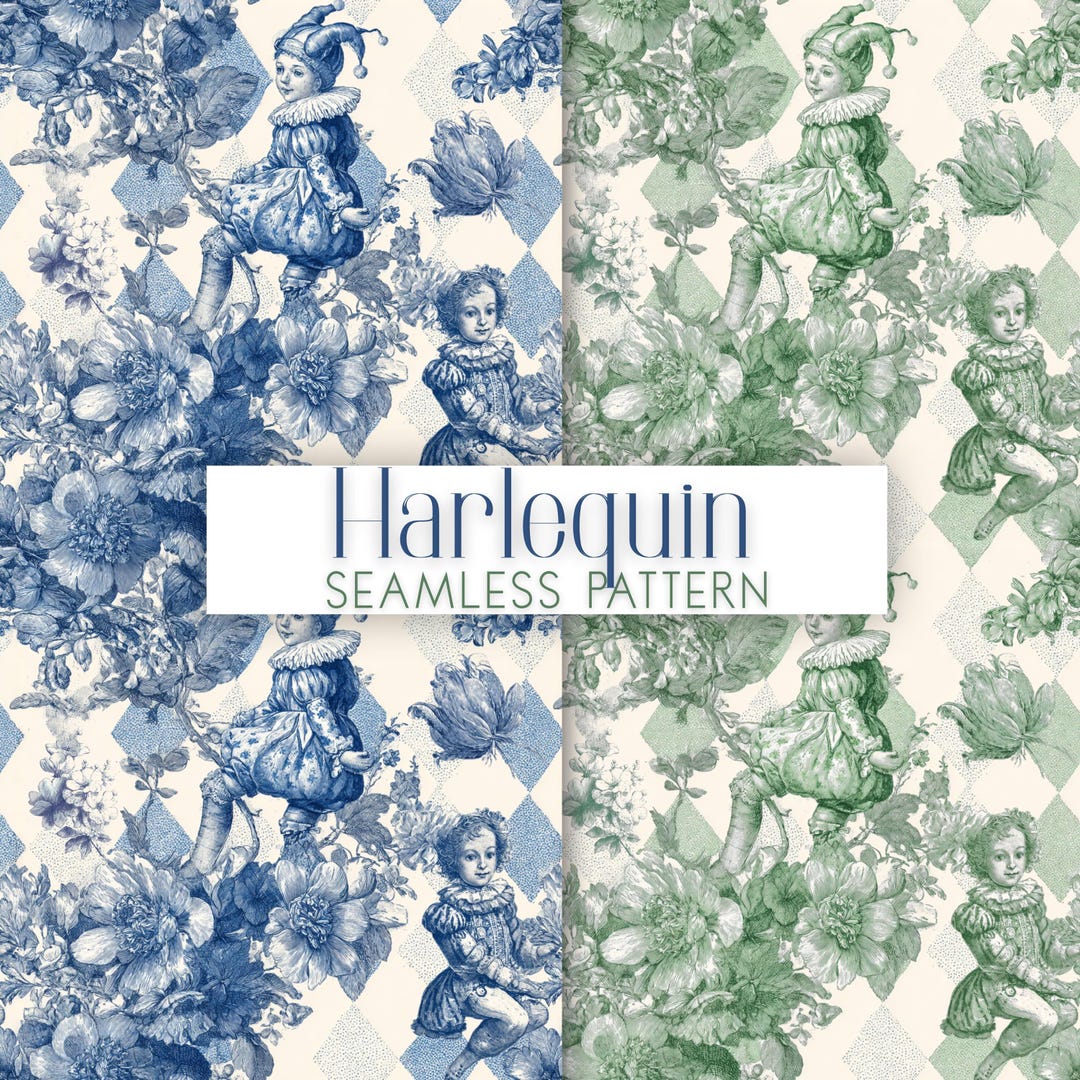 Harlequin Seamless Pattern PNG Bundle | Vintage Jester Toile Digital ...