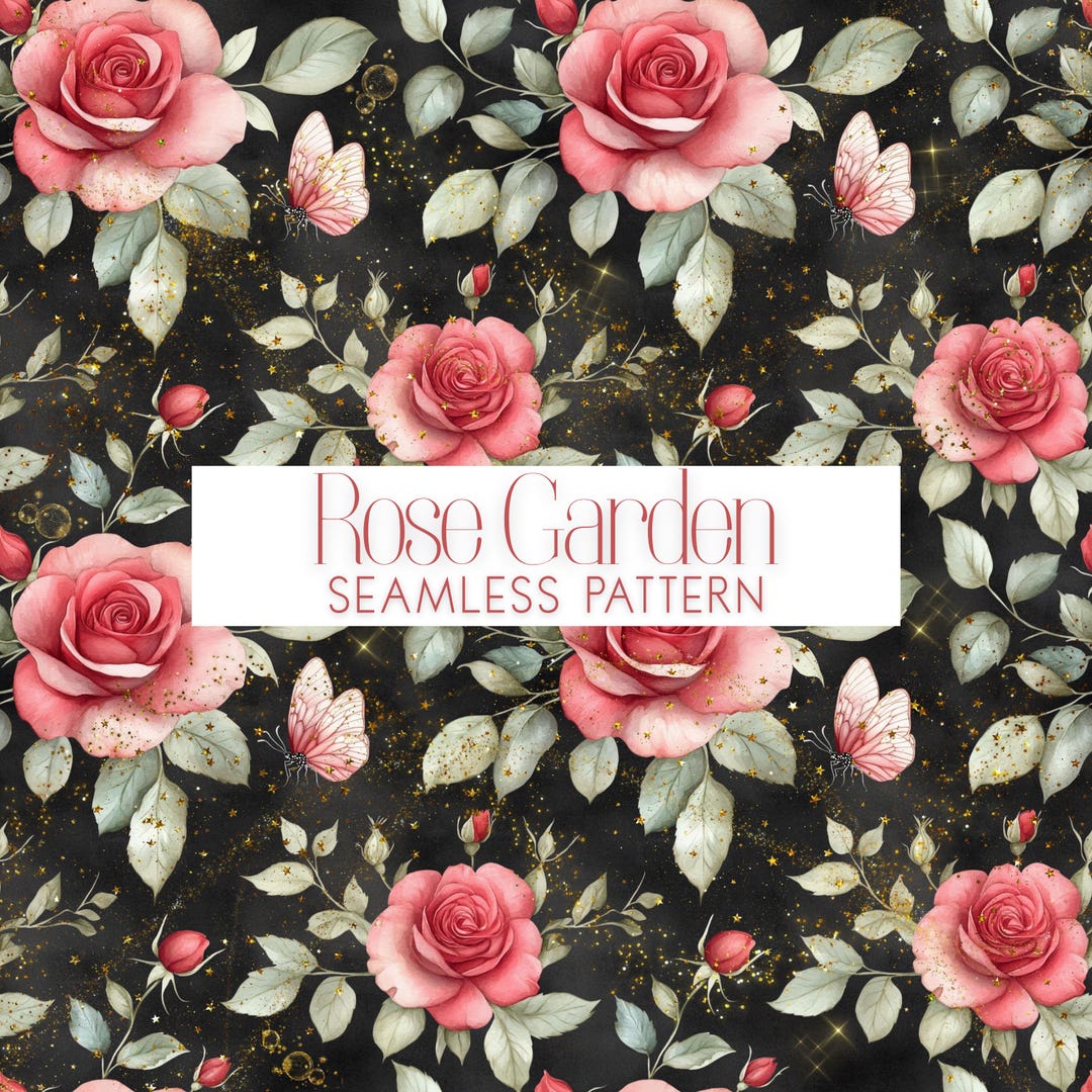Seamless Rose Garden Pattern, Dark Floral Digital Paper, Watercolor ...
