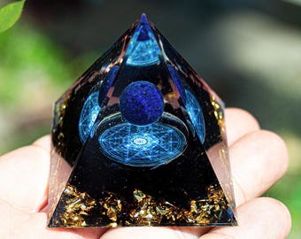 Kristall Lapislazuli Kugel Orgonit Pyramide - Blattgold Walzenstein Heilmeditator