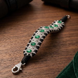 Emerald Bracelet Vintage Style, Green Stone Statement Bracelet, Luxury Gold Silver Bracelet, Gift for Her, Gift for Him, Anniversary Jewelry