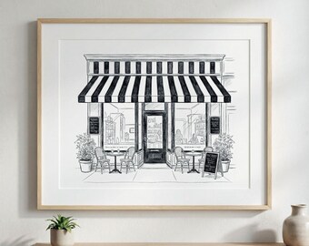 Custom Storefront Sketch from Photo | Restaurant & Cafe Portrait | Hand Drawn Ink Business Art | Commercial Realtor Gift | Digital JPG File
