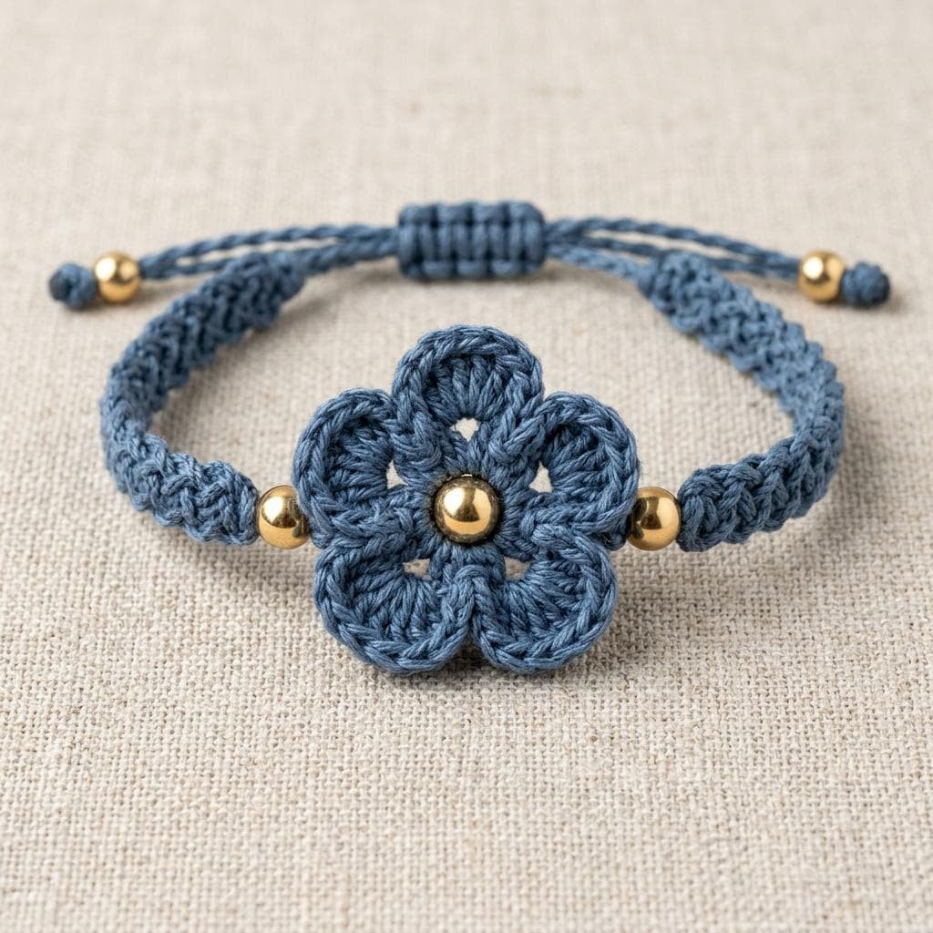 Denim Bloom Crochet Bracelet Pattern Micro-Crochet Jewelry