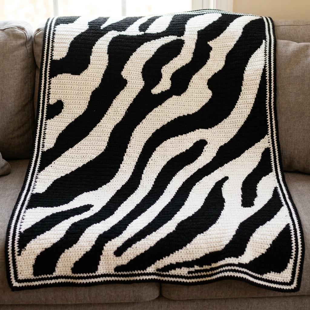 30 Beautiful and Stylish Monochrome Crochet Patterns 33 Zebra Stripe Mosaic Blanket Pattern