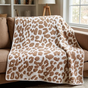 Leopard Print Mosaic Crochet Blanket Pattern, Cheetah Animal Chart, Boho Throw (PDF Download)
