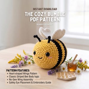 Cozy Bumble Bee Crochet Pattern | Heart Wings Amigurumi Tutorial (PDF Download)
