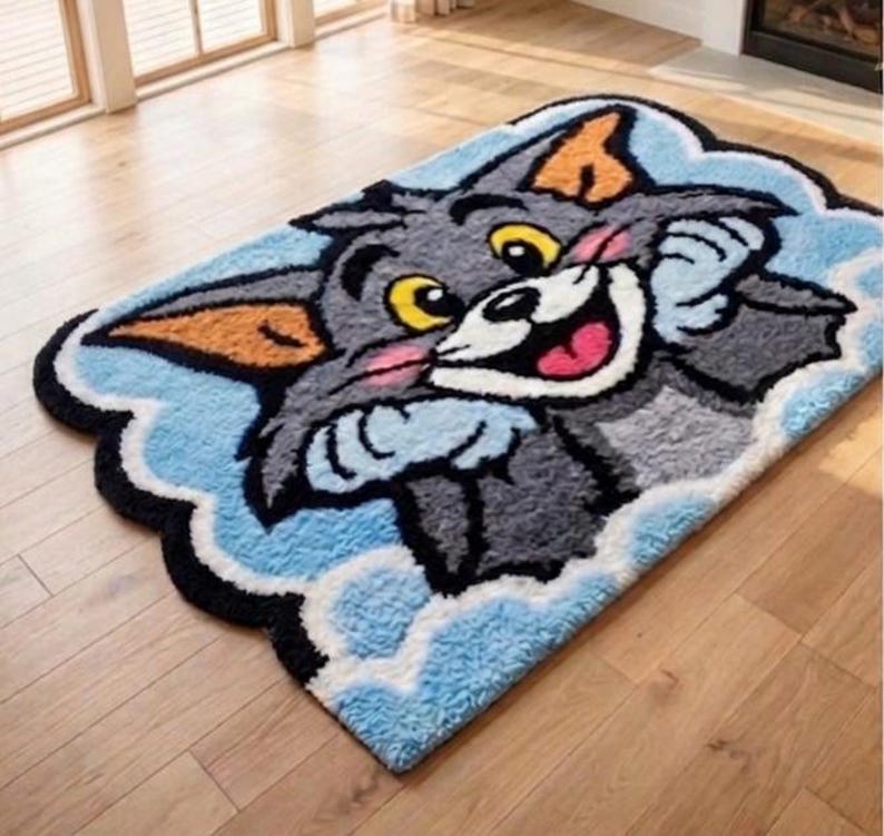 Tom Cat Rug Hand-tufted Tom Cartoon Character Rug - 3D Custom Area Rug for Kids ...