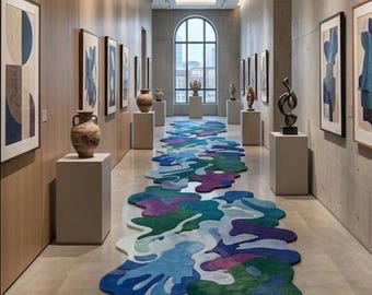 Handgemaakt abstract getuft loperkleed, gangtapijt met organische vorm, woondecoratie in galerijstijl