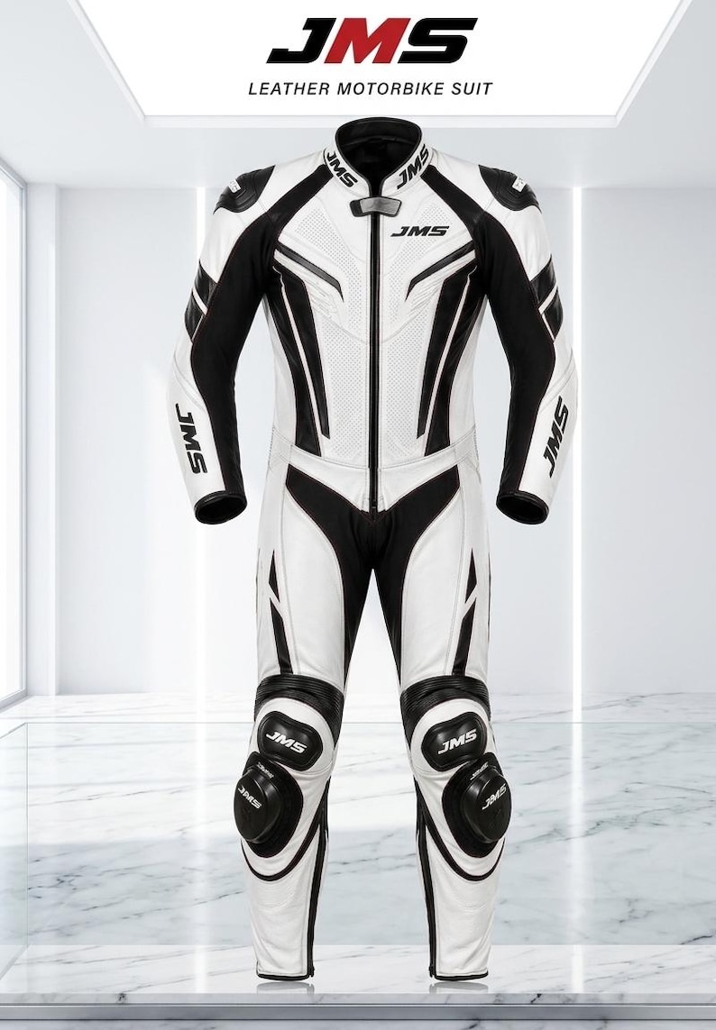 JMS Leather Motorcycle Racing Suit | One Piece CE Armored Track Gear, Cowhide Biker Racing Suit, Professional Protective Riding Outfit image 2