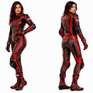 Women's Leather Motorcycle Racing Suit, Brown Red CE Armored Biker Gear, Custom MotoGP Track Suit, Handmade Riding Suit All Sizes image 3