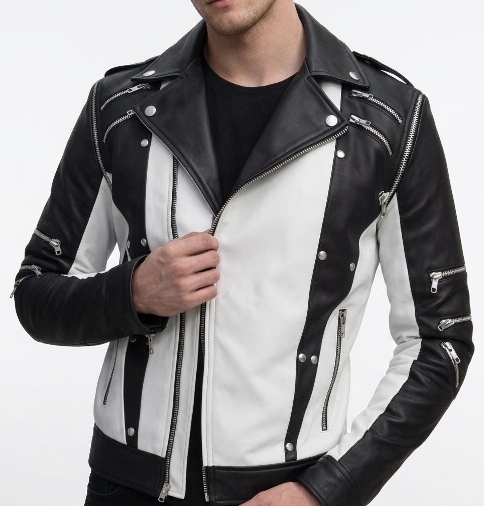 Michael Jackson Thriller Leather Jacket | Black White Pepsi Punk