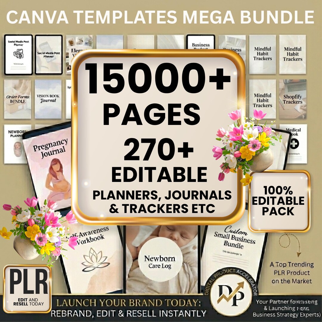 Canva PLR Templates Bundle 270+ Products | Editable Planners, Journals ...
