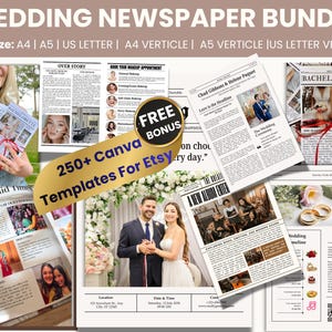Wedding Newspaper Template Bundle | Editable Canva Wedding Program & Announcement | Newspaper Style Wedding Invite PLR Download