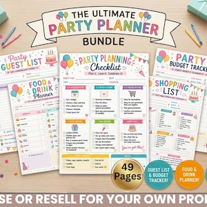 Party Planner Canva PLR Template, Event Planning Workbook, Birthday Party Organizer, Editable Planner Bundle, Meal Planner Bonus