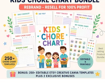 Kids Chore Chart Bundle Canva Editable | Printable Reward Chart, Morning Routine Chart, Kids Habit Tracker PLR