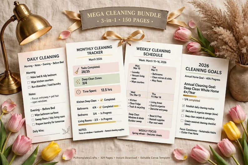 Cleaning Planner Bundle PDF, 89 Pages, Decluttering Planner, Household Organizer, Cleaning ...