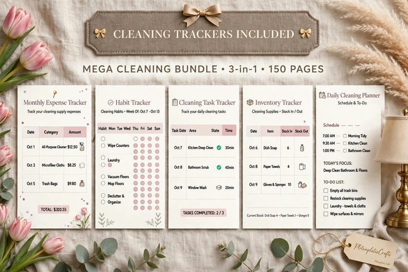 Cleaning Planner Bundle PDF, 89 Pages, Decluttering Planner, Household Organizer, Cleaning ...