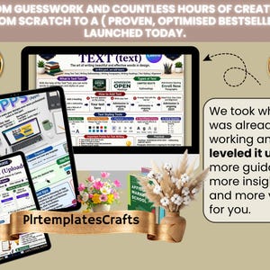 May include: A digital educational bundle featuring multiple screens displaying Canva mastery course content, including text and upload tutorials. The set includes gold circular badges labeled 100% EDITABLE PACK and PLR, with a decorative vase of dried flowers and a gold banner reading PlrtemplatesCrafts.