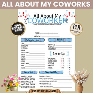 Employee Favorites Questionnaire, Staff Appreciation Survey, Workplace Gift Preference Sheet, Team Member Profile Printable