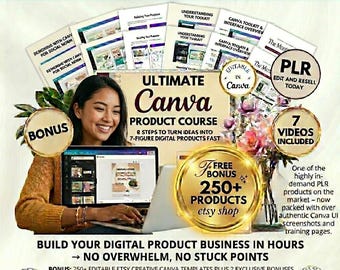 Canva クラッシュコースバンドル | 編集可能なトレーニングテンプレート PLR | デジタル製品再販のための初心者向けビデオコース、ワークブック、マスタークラス