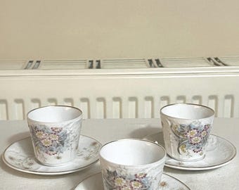 Ensemble antique de tasses à café et soucoupes Victoria Schmidt, service à thé vintage autrichien Altrohlha en porcelaine de fleurs sauvages, cadeau bohème antique de Chine