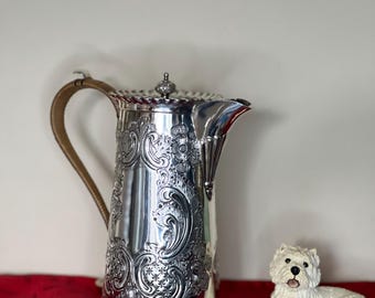 Antique Victorian Silver Plated Pitcher Ornate Floral Repousse Water Jug Woven Handle EPNS Claret Jug Shabby Chic Tableware Service Gift