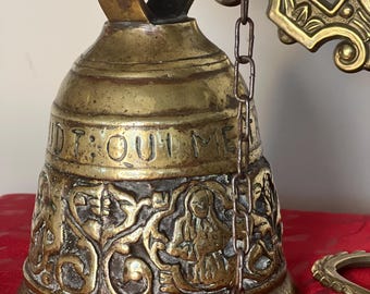 Antique Victorian Brass Monastery Gate Bell Ornate Cherub Griffin Sanctuary Door Pull Church Bell Gothic Home Decor Cast Bronze Dinner Bell