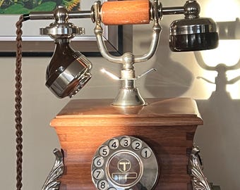 Vintage Wood & Brass Style Desktop Telephone – From a Private Legal Estate
