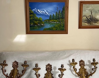 Set of 3 Mid Century Italian Brass Sconces Lamp Art MD Rococo Design Hollywood Regency Wall Light Vintage Luxury Home Decor Maximalist Styli
