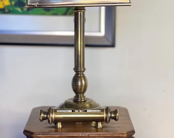 Antique 1900s Edwardian Luxury Brass Desk Lamp with Perpetual Calendar, Solid Wood Watch Stand, Fully Rewired & 3-Core Earthed
