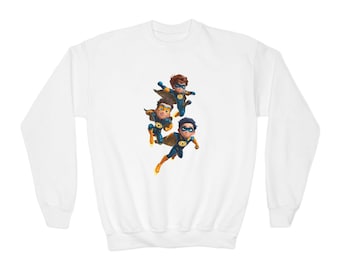 Superhero Kids Trio Youth Sweatshirt | Flying Cartoon Heroes