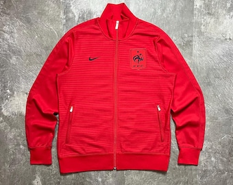 Vintage Nike France FFF N98 Track Jacket Red, French National Football Team Soccer Zip Up, Retro Sportswear Men's Size L