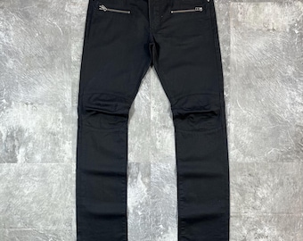 Jean japonais skinny slim fit Uniqlo UJ DOUBLE KNEE Noir 34 Pantalon en denim Biker Punk Rock Zipper Utility Jeans Cyberpunk gothique ciré