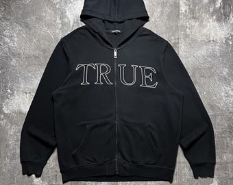 True Religion Zip Up Hoodie Onyx Vintage Y2K Streetwear XL Black Men's Designer