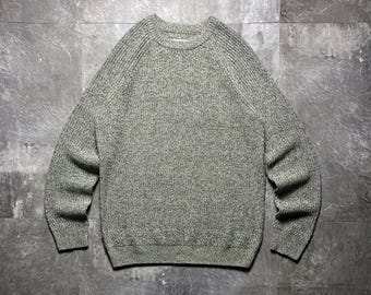 Folk British Brand Men's Knitted Sweater Grey Melange Wool Blend Size 5 L Raglan Sleeve Pullover Heavy   Jumper Sweater in Mad green