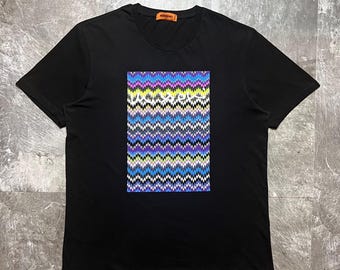 Missoni Men's Black T-Shirt with Signature Zigzag Graphic- Size L Xl - Made in Italy - Luxury Designer Tee